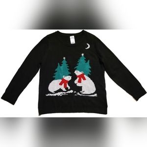 EUC Black Long Sleeves Knit Polar Bears Graphic Christmas Winter Sweater